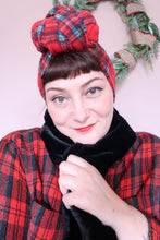 Load image into Gallery viewer, woman wears vintage tartan and faux fur scarf