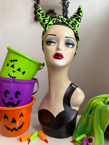 Halloween green leopard print devil horns