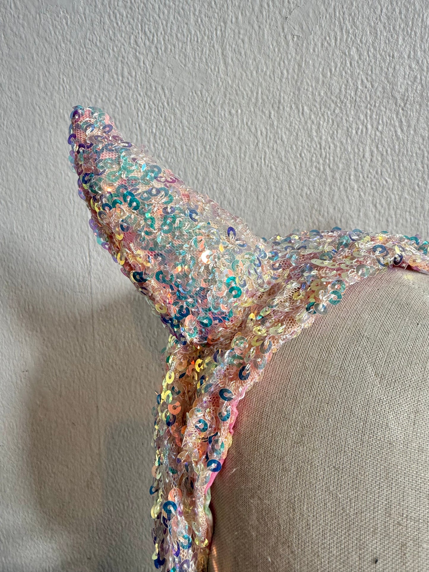 Iridescent Sparkly Devil Headpiece (pink/orange)