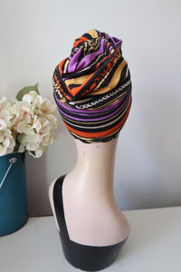 Striped handmade turban Halloween purple black orange