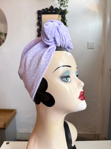 50% OFF SALE ITEM: Lilac Ribbed Floral 1940s Style Pre-tied Turban (Full Coverage)