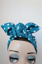 Load image into Gallery viewer, Blue polka dot 1940s headscarf turban