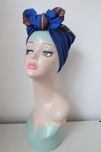 Royal blue vintage headscarf