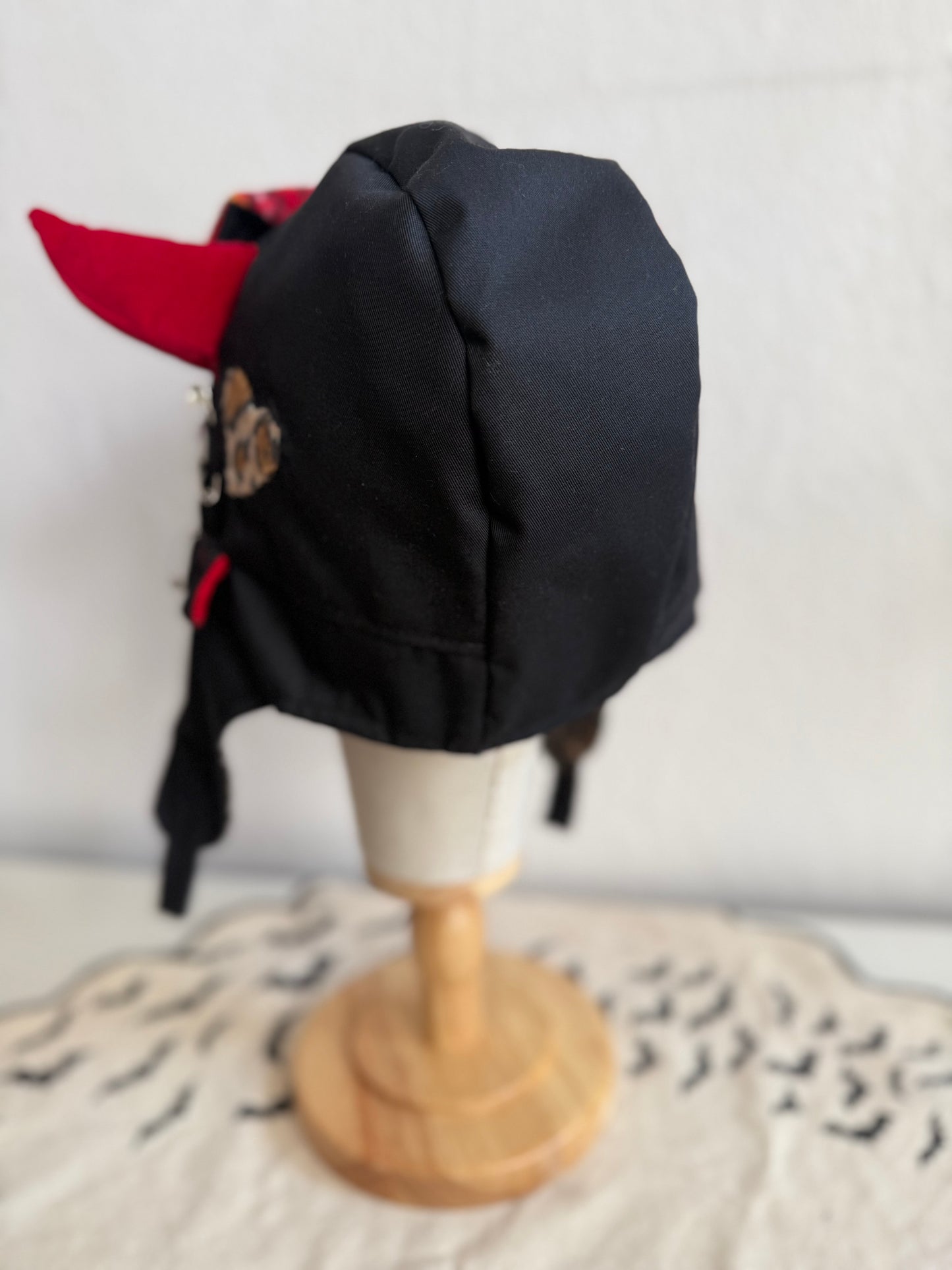 Black/Red - Horned Aviator Cap