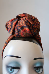 Pumpkin orange paisley handmade 1940s turban