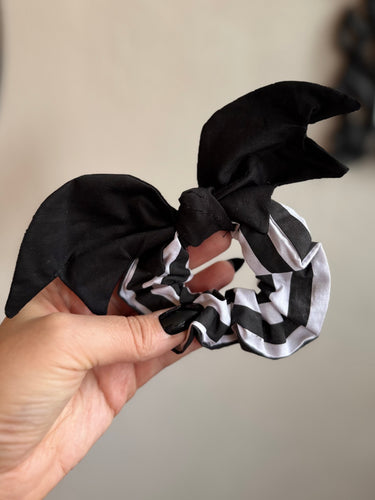 Bat Hair Scrunchie - Black/White Stripes