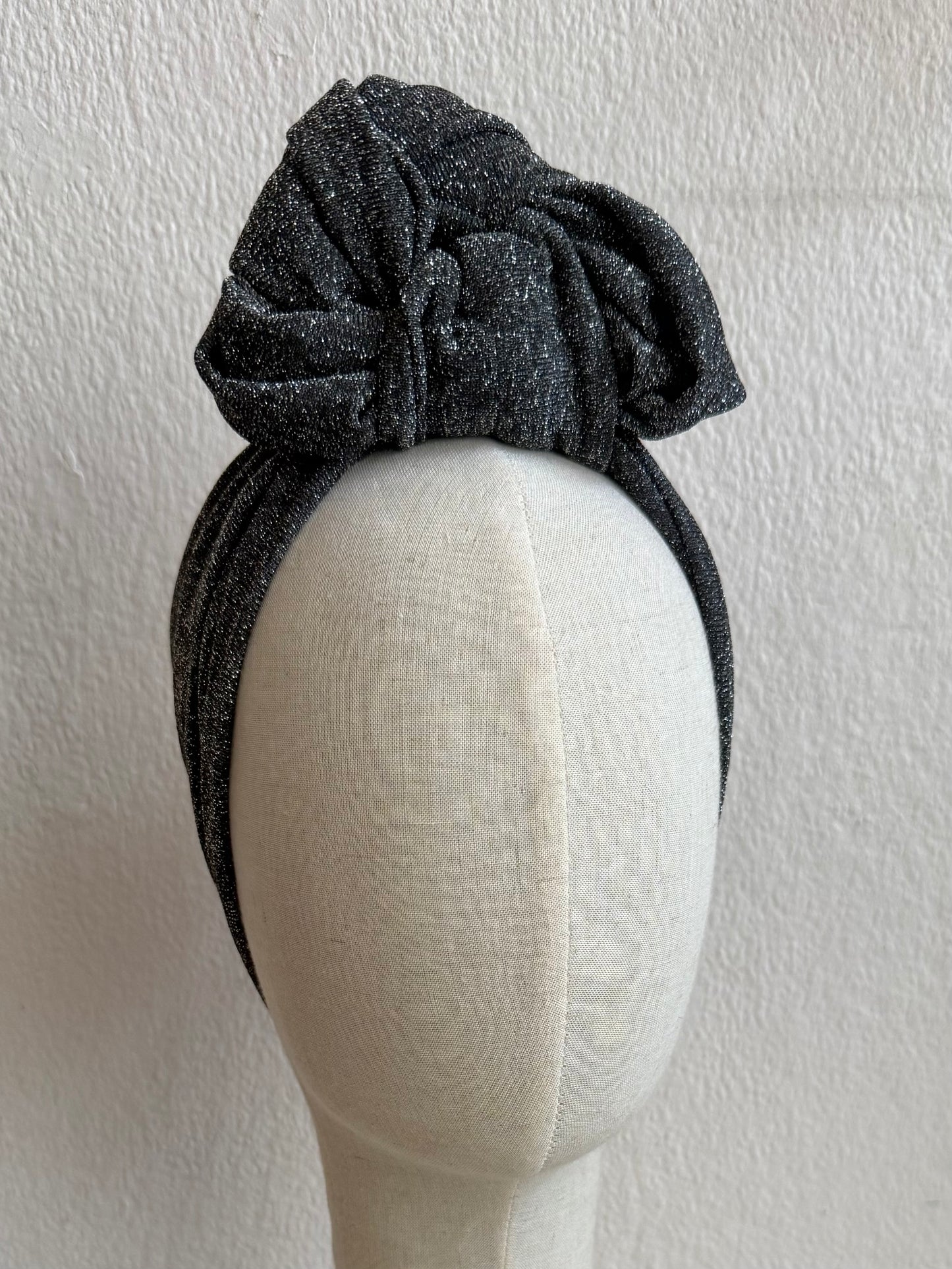 SALE ITEM: Sliver Sparkly Lurex Vintage Style Pre-tied Headband with Slouchy Knot