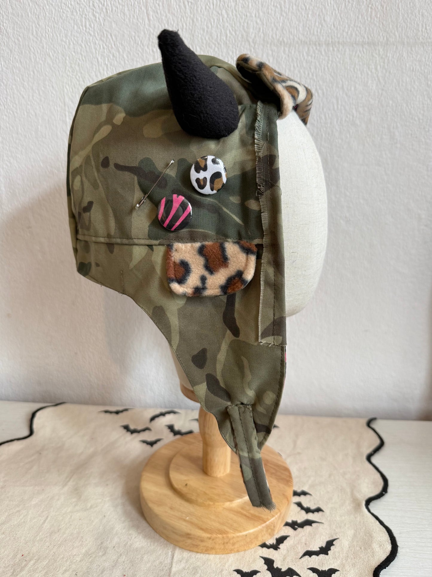 Green Camo/Pink Zebra - Horned Aviator Cap