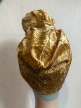 Load image into Gallery viewer, 50% OFF SALE ITEM: Crushed Gold Velvet (Full Coverage) 1940s Style Pre-tied Turban