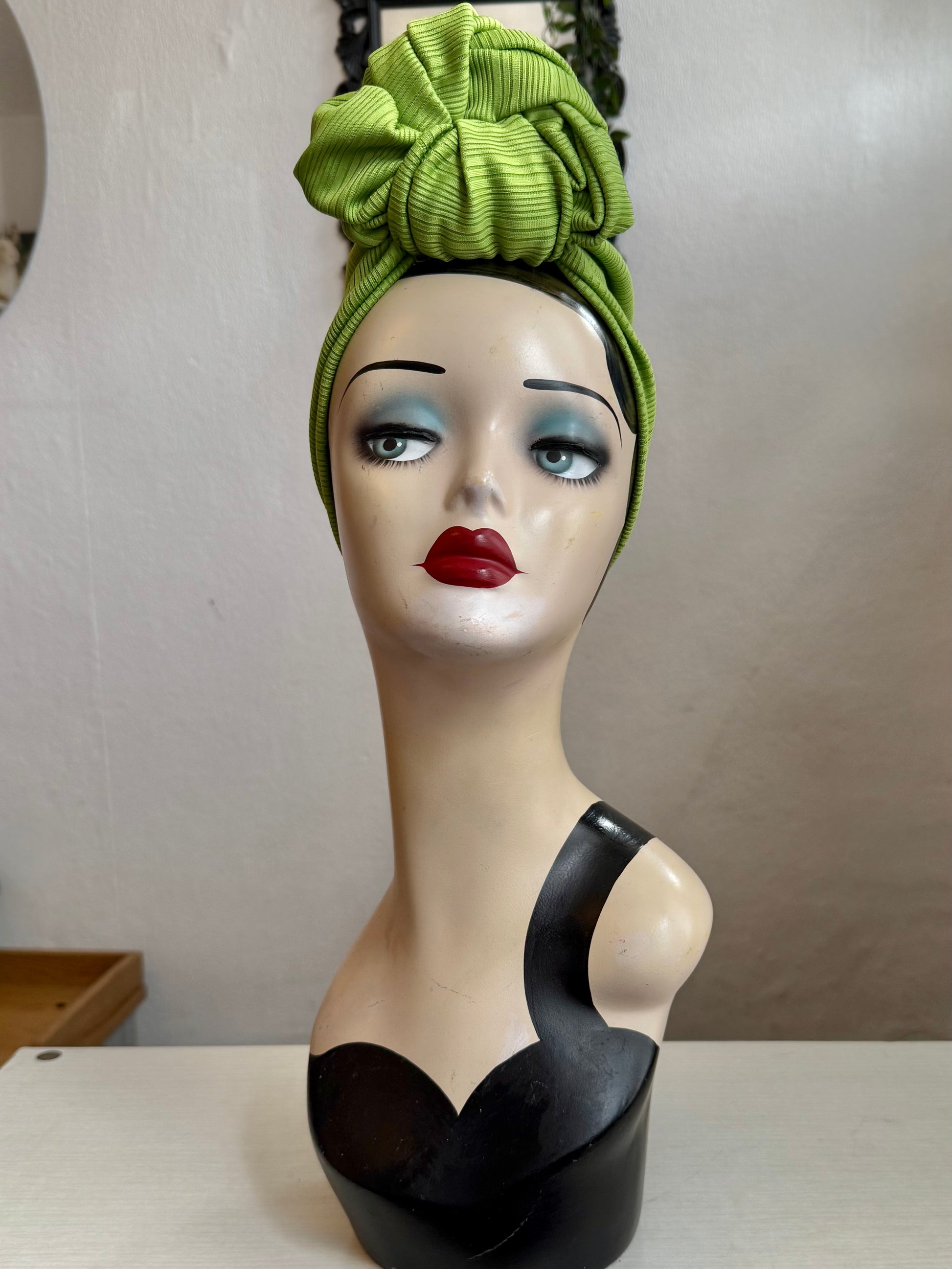 Bright lime green vintage turban 