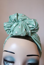 Load image into Gallery viewer, SALE ITEM: SLOUCHY KNOT Vintage Style Pre-tied Headband in Mint Polka Dot