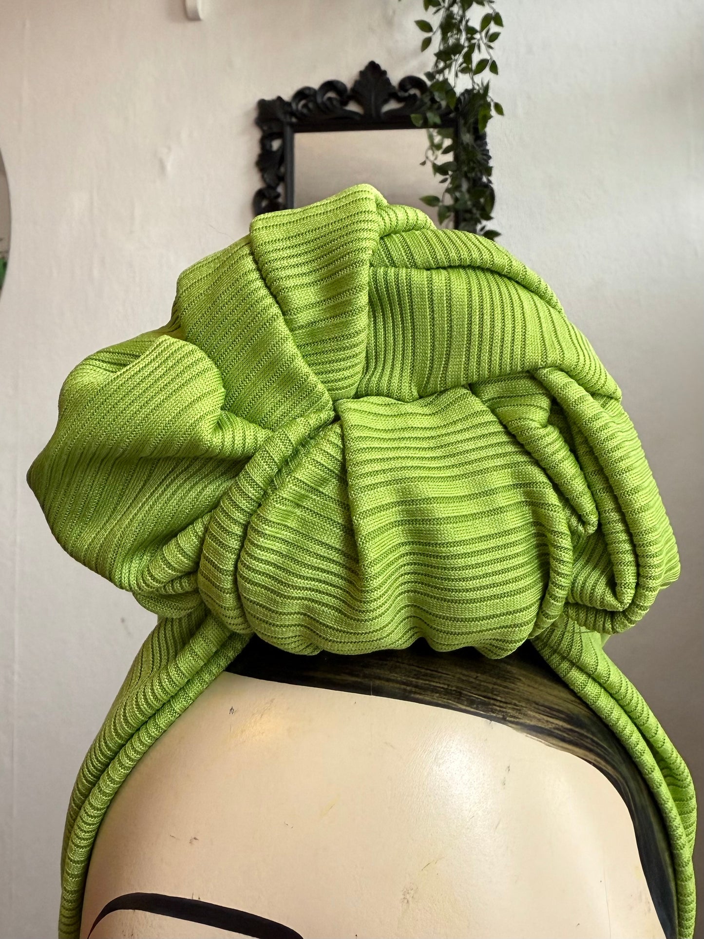 Bright lime green vintage turban 
