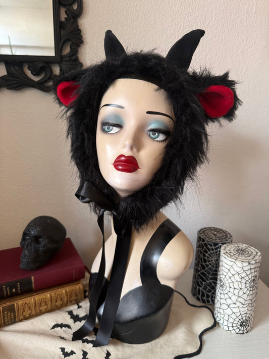 A goat animal ear gothic headband inspired by The Witch Black Philip