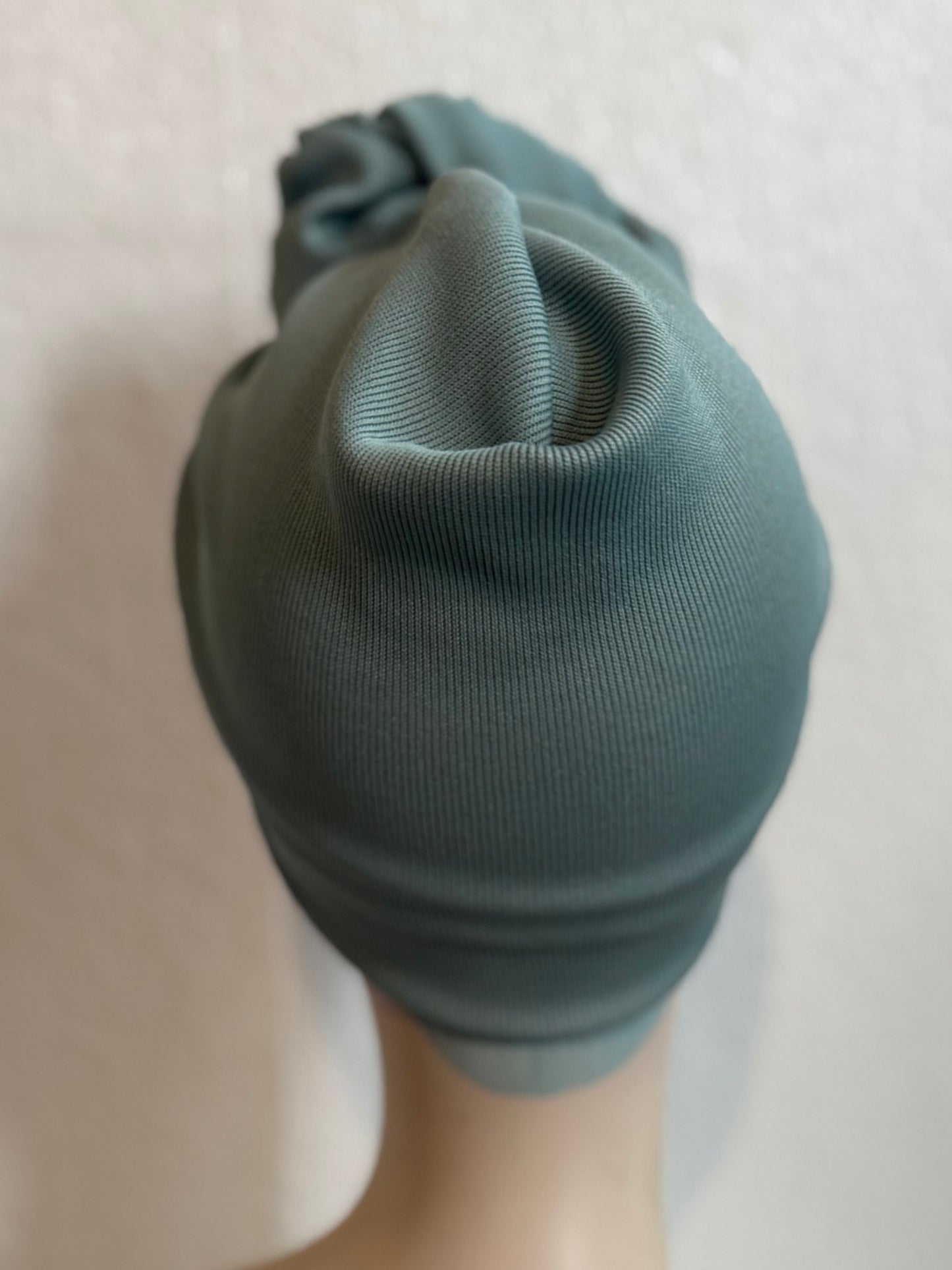 50% OFF SALE ITEM: SMALL KNOT Ribbed Pale Aqua (Full Coverage) 1940s Style Pre-tied Turban