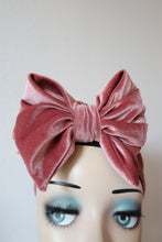 Load image into Gallery viewer, Glamorous, pink velvet bow, vintage, turban handmade