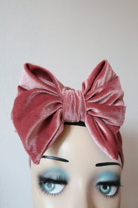 Glamorous, pink velvet bow, vintage, turban handmade