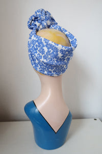SALE ITEM: SLOUCHY KNOT Vintage Style Pre-tied Headband in Blue & White Floral