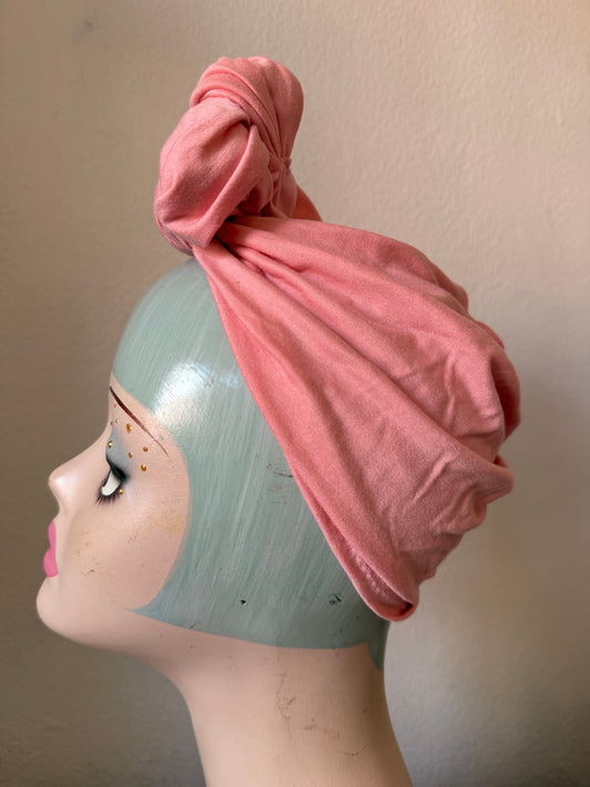 SALE ITEM: Salmon Pink (Full Coverage) 1940s Style Pre-tied Turban