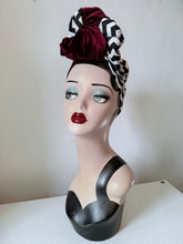 Load image into Gallery viewer, Twin peaks geek black lodge print red velvet hair turban accessory 