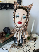 Load image into Gallery viewer, SARAH SPROUT COLLECTION: Cat Bonnet in Leopard Print (made to order)