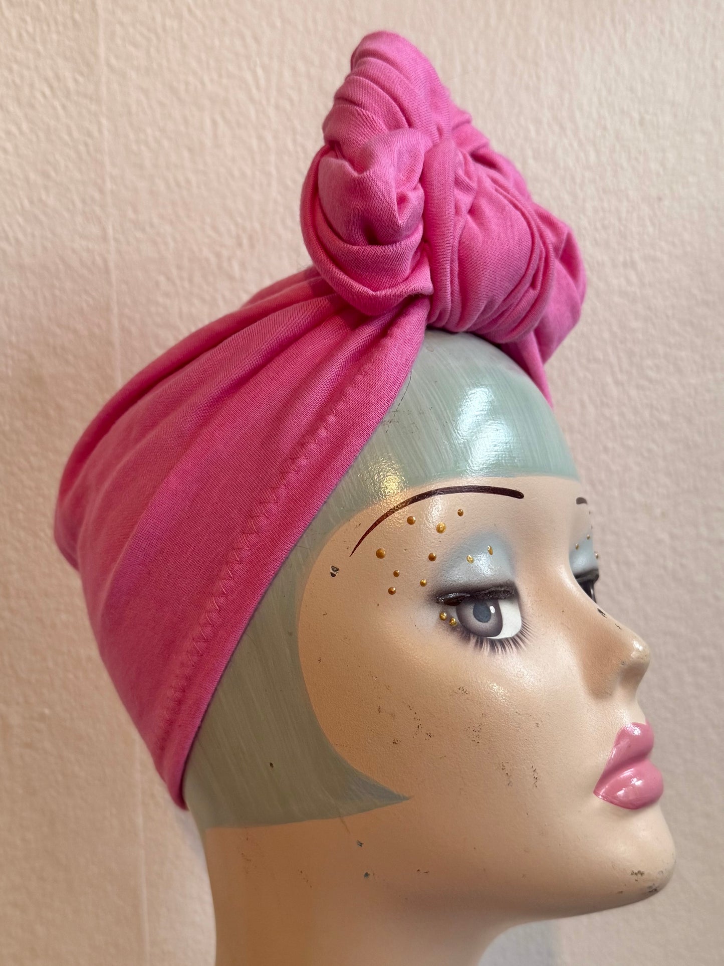 50% OFF SALE ITEM: Pink (Full Coverage) 1940s Style Pre-tied Turban with Slouchy Knot