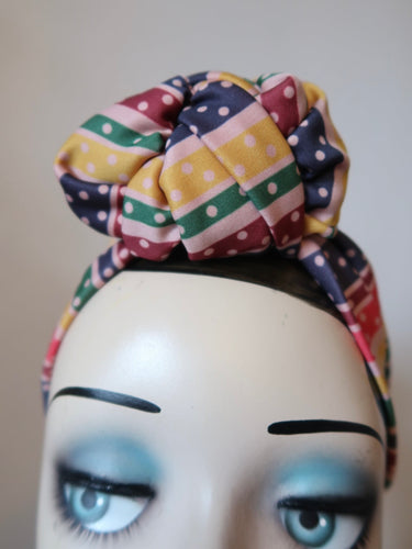 SALE ITEM: SMALL KNOT Vintage Style Pre-tied Headband in Multi Stripe