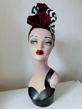 Load image into Gallery viewer, Twin peaks geek black lodge print red velvet hair turban accessory 