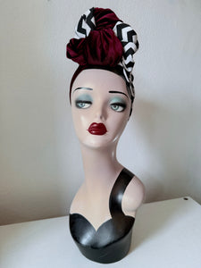 Twin peaks geek black lodge print red velvet hair turban accessory 