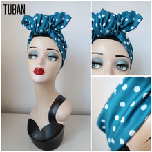Load image into Gallery viewer, Blue polka dot 1940s pre-tied turban