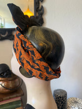 Load image into Gallery viewer, SALE ITEM: Orange Bat &amp; Spiderweb Pre-tied 1940s Cotton Headband🎃