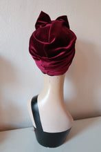 Load image into Gallery viewer, VELVET BOW KNOT 1940s Pre-tied Stretchy Turban with a choice of 4 colours (made to order)