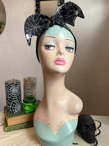 Bat Headscarf (self tie) in Black Spiderweb