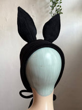 Load image into Gallery viewer, Mannequin head wearing a black bat ear headband with autumn decorations.