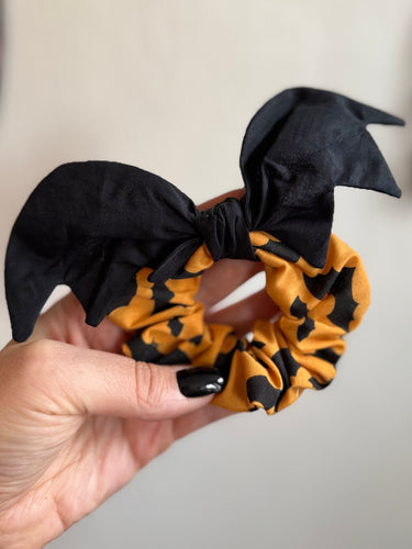 Bat Hair Scrunchie -  Orange Bat Print & Black