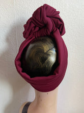 Load image into Gallery viewer, Maroon headscarf on a mannequin head against a white background