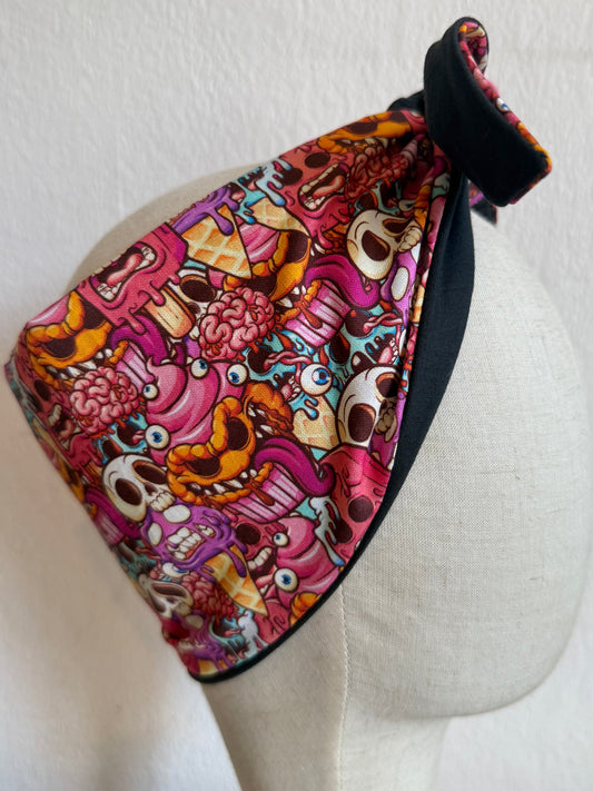 Summerween horror ice cream print headscarf bandana