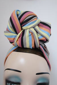 Striped 1940s turban headscarf 