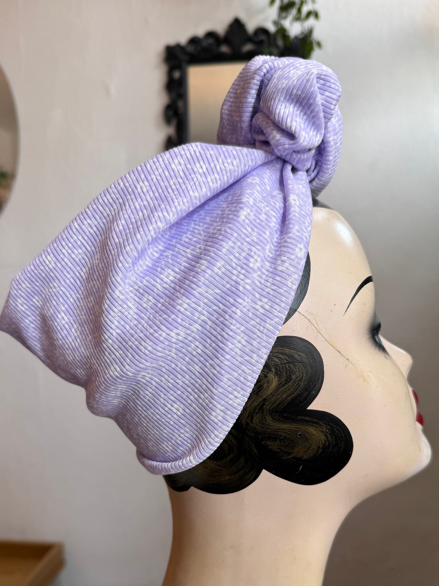 50% OFF SALE ITEM: Vintage Style Pre-tied Headband in Lilac Ribbed Floral with Small Knot