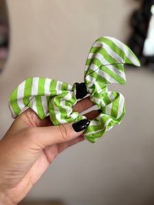 Bat Hair Scrunchie - Green Striped & Black