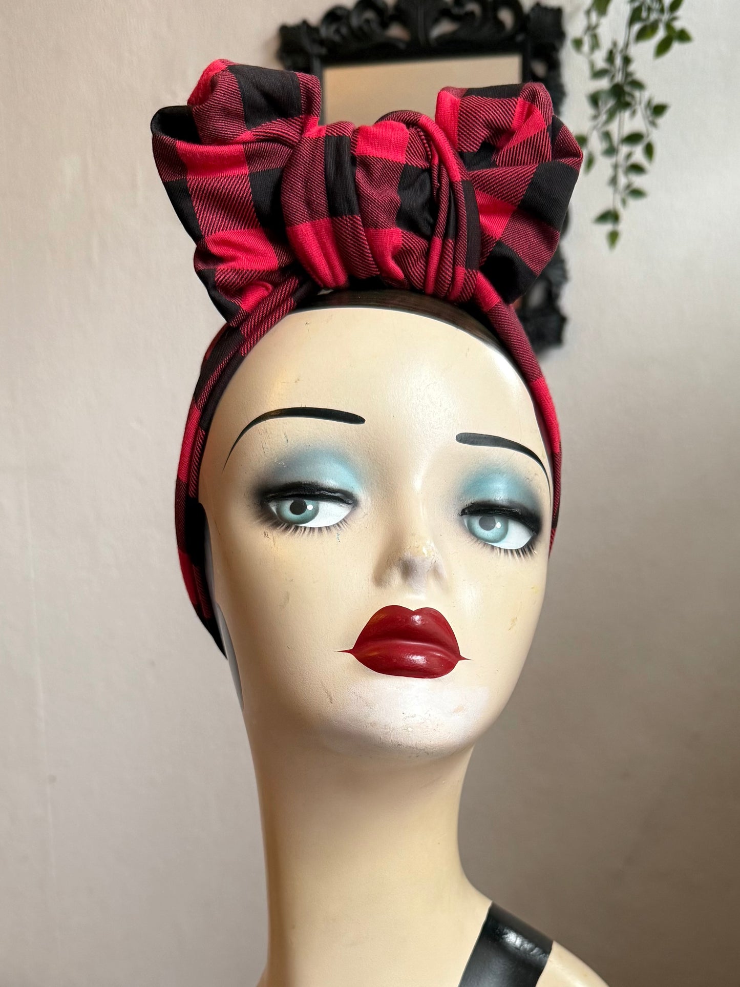 Red Buffalo Check Vintage Style Pre-tied Headband