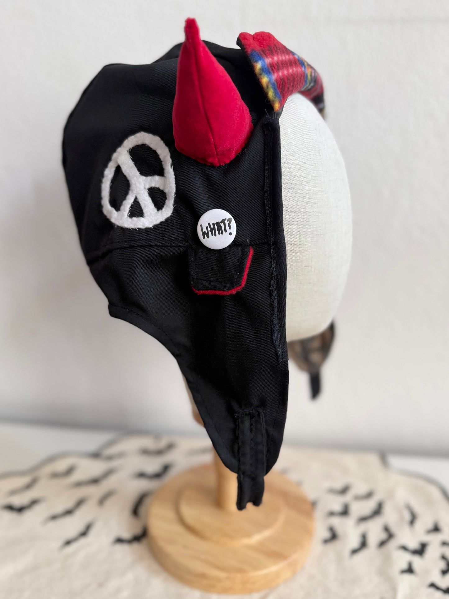 Black/Red - Horned Aviator Cap