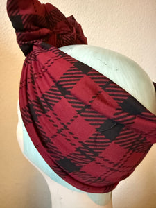 SALE ITEM: WORKWEAR KNOT Vintage Style Pre-tied Headband in Red Plaid