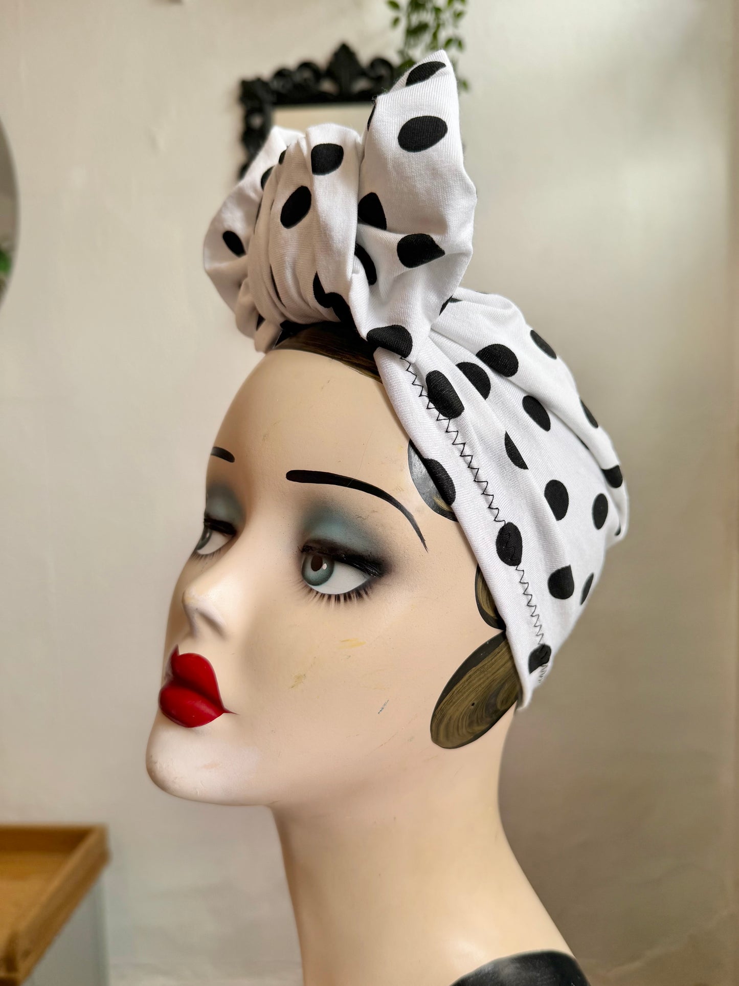 Vintage summer polka dot turban headscarf  