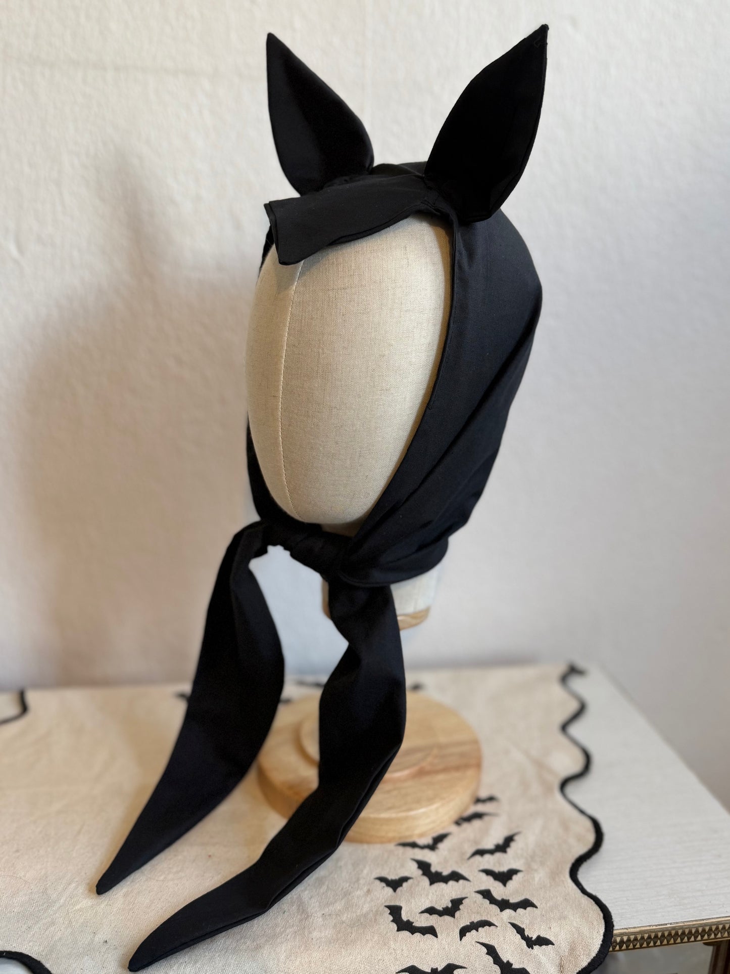 Bat Ear Bonnet in Black