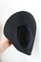 Load image into Gallery viewer, Refashioned Black 1940s Style Felt Tilt Hat with Black &amp; Mustard True Vintage Trim
