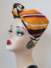 Load image into Gallery viewer, SALE ITEM: MUSTARD STRIPED Self-tie 1940s Style Square Headscarf/Bandana