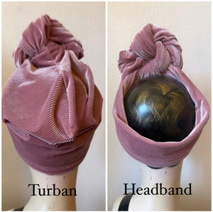 Pink velvet turban and headband 