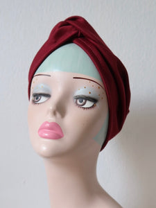 Made To Order: CLASSIC KNOT 1920s Pre-tied Stretchy Turban in 9 Colours: red, black, white, leopard, olive green, emerald green, mustard, light pink, hot pink