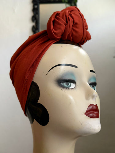 Burnt orange 1940s vintage Halloween pumpkin turban headband 