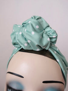 SALE ITEM: SMALL KNOT Mint Polka Dot (Full Coverage) 1940s Style Pre-tied Turban